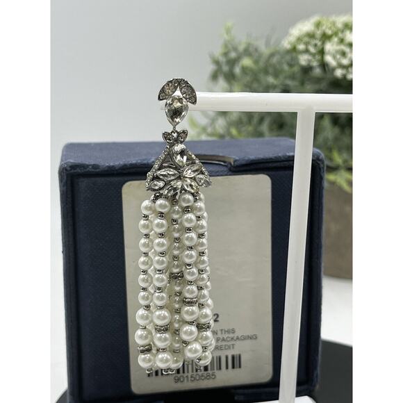 Jenny Packham Designer Wedding Dare To Shine Crystal White Pearl Dangle Earring - Picture 2 of 12